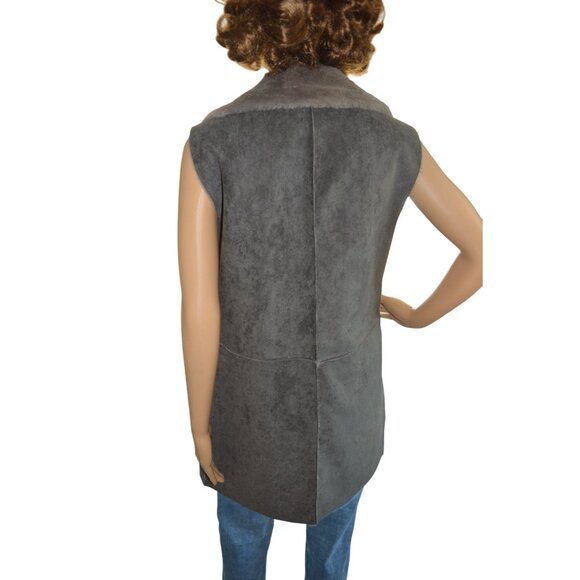 LAUREN Ralph Lauren Suede Soft Reversable Open Front Long Vest Women's XS Grey - Picture 5 of 10